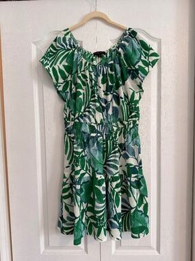 Adrienne Vittadini Green Tropical Botanical Midi Dress M